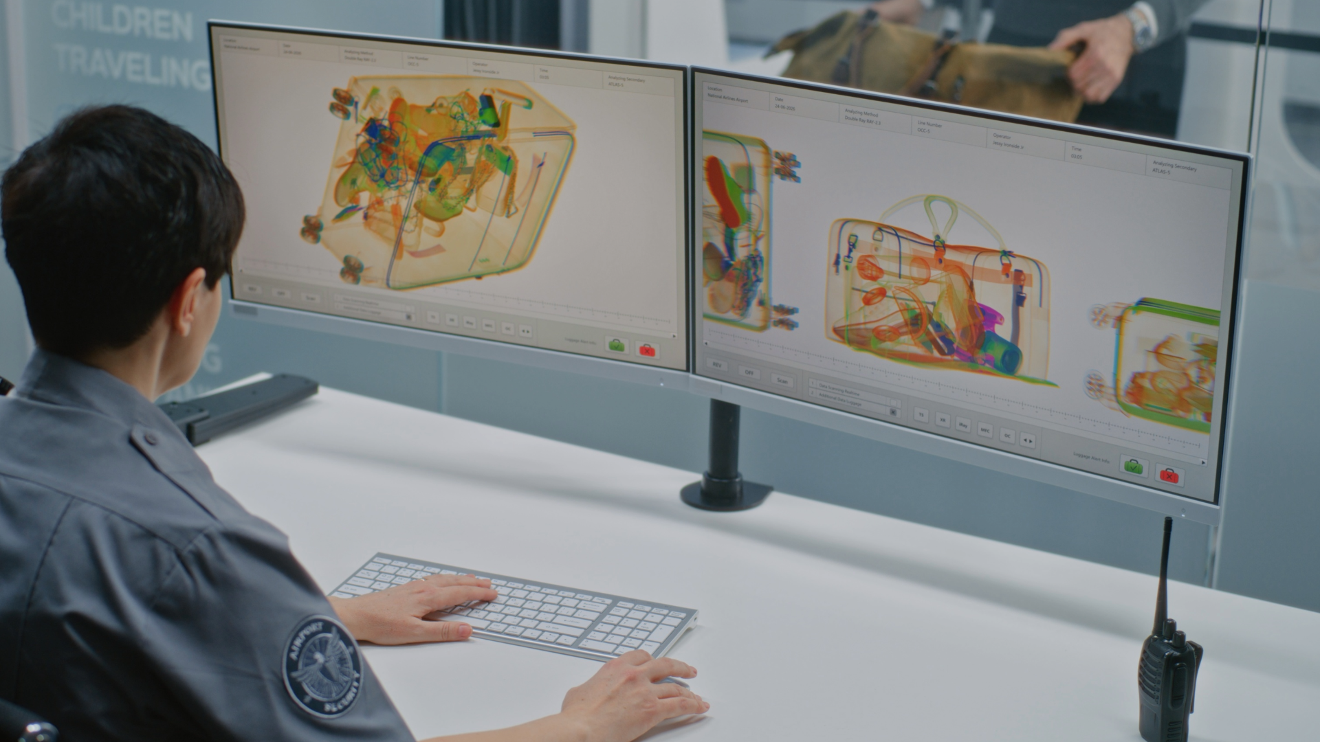 CHECKPOINT X — baggage X-ray scan output with dual-energy material classification