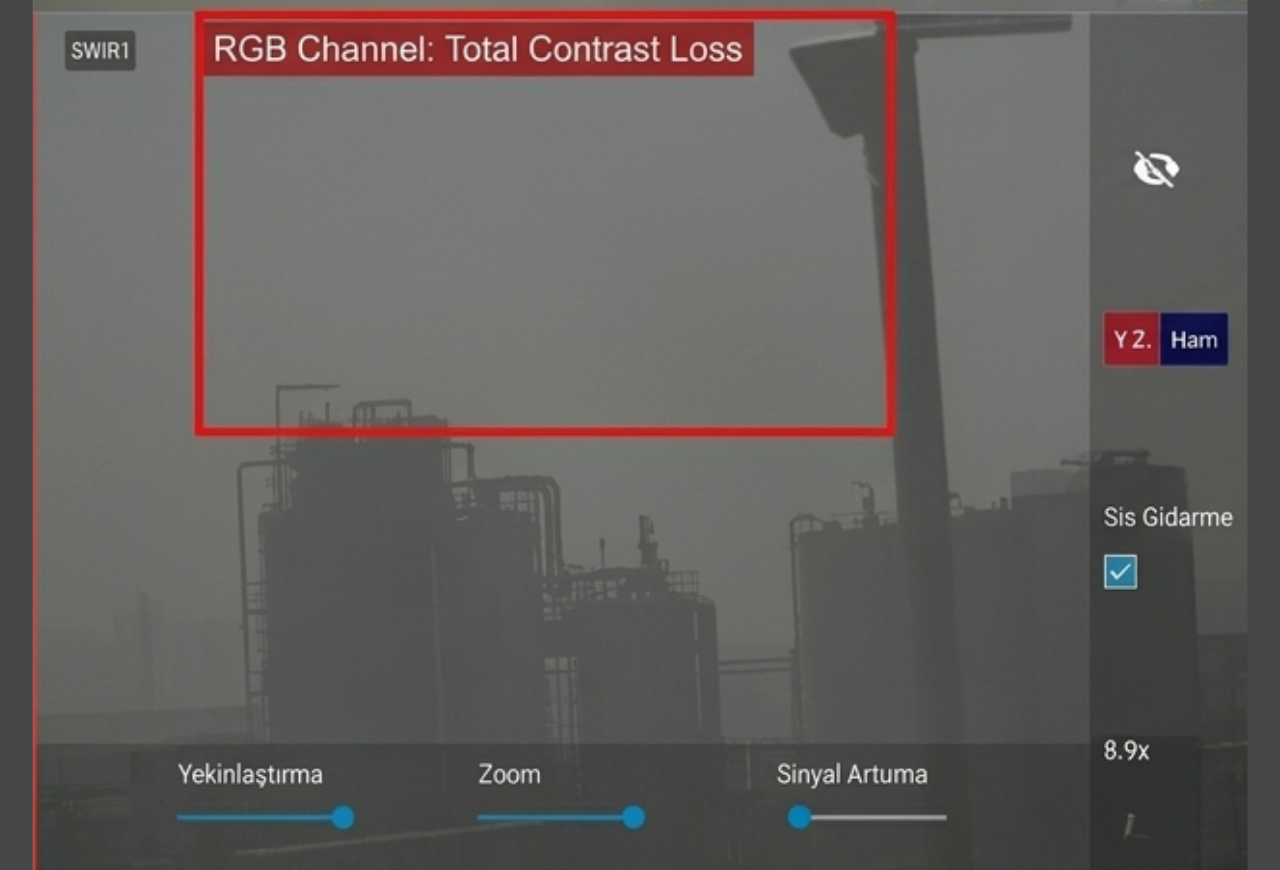 SWIR haze penetration — same scene with full contrast and detail at range